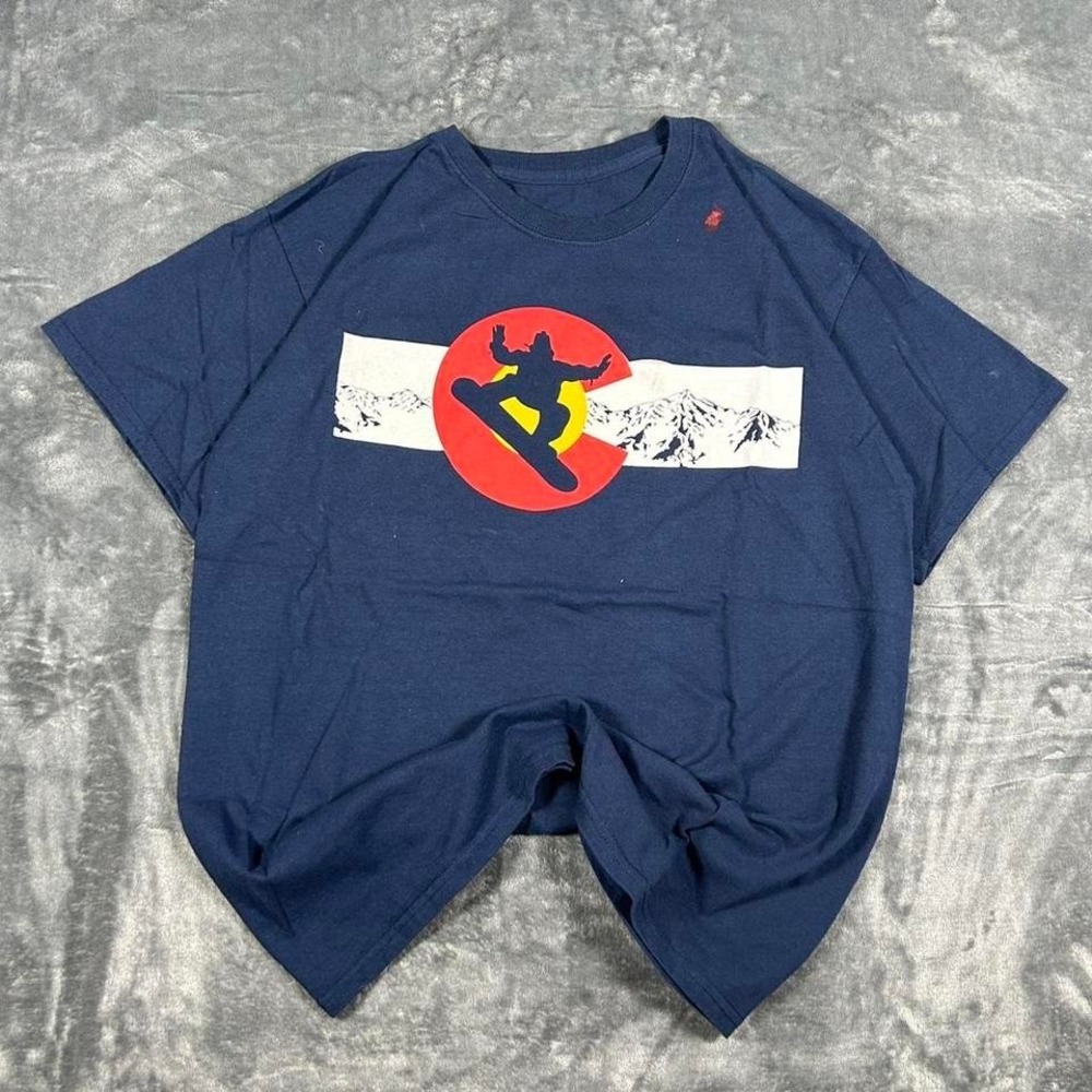 Y2K Georgia Mountain Snowboarding Navy Blue Graphic T-Shirt - no size tag